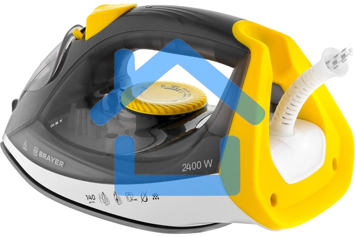 Утюг BRAYER BR4003GY, 2400 Вт, керамическое покрытие, пар 140 г/мин, антикапля, разбрызгивание, 330 мл, самоотчистка