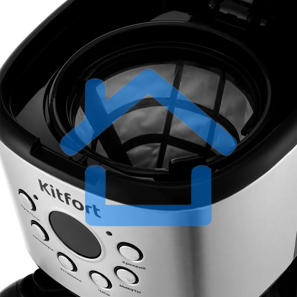 Кофеварка капельная Kitfort КТ-728 черный/серебристый, исп. кофе - молотый, 1.5 л, 900 Вт