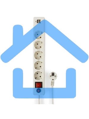 Сетевой фильтр Гарнизон 5р, 10А, 2xUSB, 1.8м, ур.защиты 4, белый, пакет