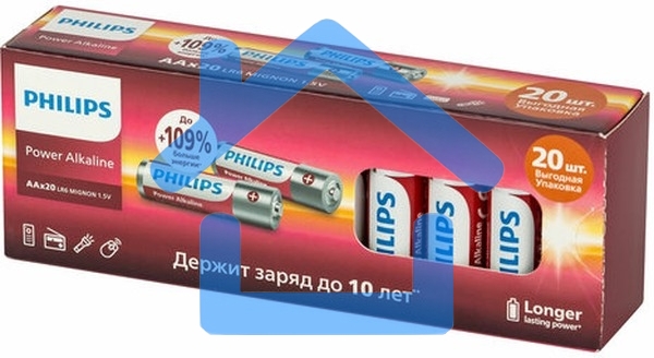 Элемент питания алкалиновый AA/LR6 1.5В Power (блист. 20шт) Philips Б0064673