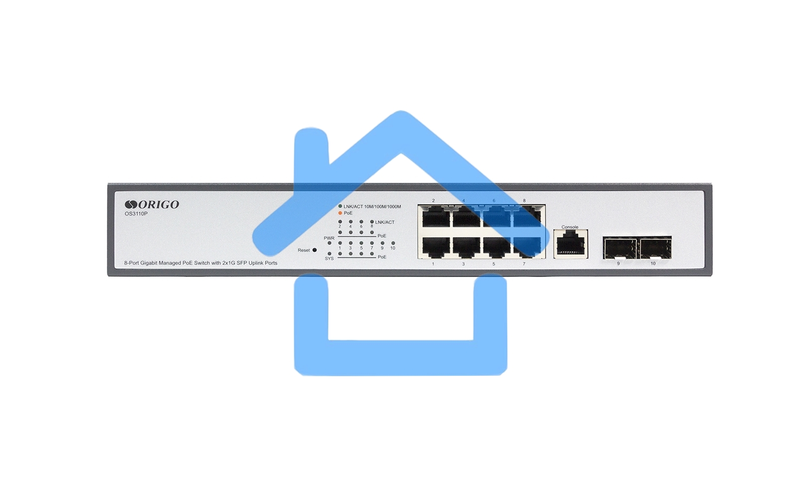 Коммутатор Managed L2 Switch 8x1000Base-T PoE, 2x1000Base-X SFP, PoE Budget 135W, RJ45 Console, 19