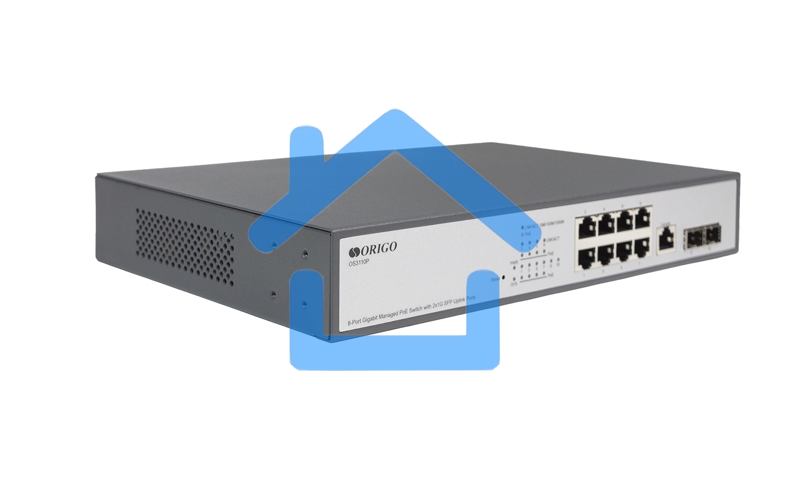 Коммутатор Managed L2 Switch 8x1000Base-T PoE, 2x1000Base-X SFP, PoE Budget 135W, RJ45 Console, 19