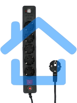 Сетевой фильтр Гарнизон 5р, 10А, 2xUSB, 1.8м, ур.защиты 4, черный, пакет