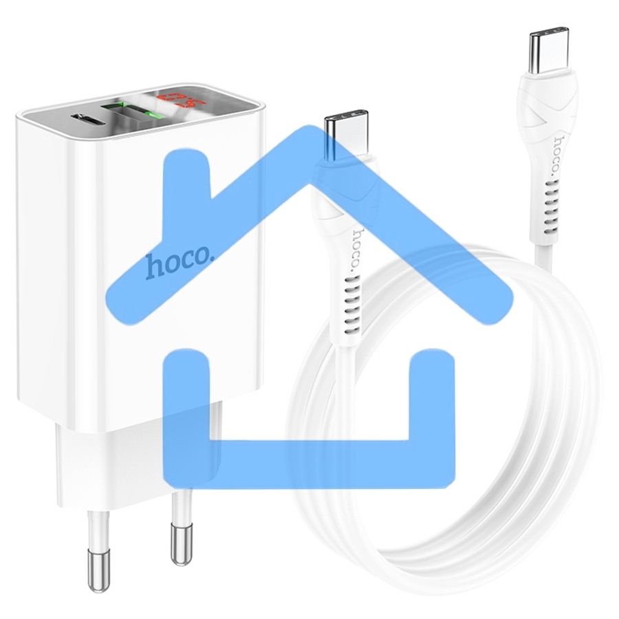 Сетевое зарядное устройство HOCO (6931474769824) C100Aaa 1USB+1Type-C 3.0A QC3.0 PD 20W, White