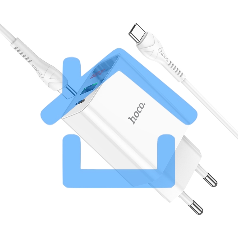 Сетевое зарядное устройство HOCO (6931474769824) C100Aaa 1USB+1Type-C 3.0A QC3.0 PD 20W, White