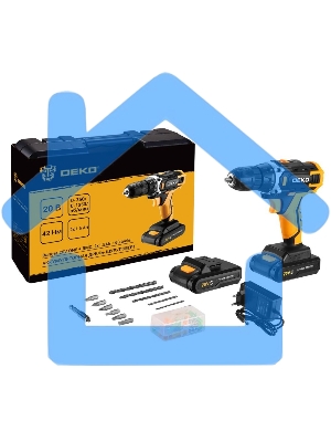 Дрель-шуруповерт DEKO Banger 20V ONE, Аккумуляторная, 20В, 1 АКБ + в кейсе + набор 63 инструмента для дома