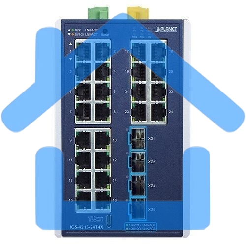 Коммутатор Planet IGS-4215-24T4X Industrial L2+ 24-Port 10/100/1000T + 4-Port 10G SFP+ Managed Ethernet Switch