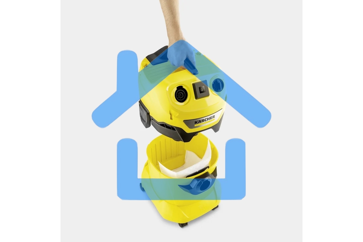 Строительный пылесос Karcher WD 4 P V-20/5/22 желтый, 1000 Вт, уборка сухая/сбор воды/выдув, пылесборник мешок/контейнер, 20 л