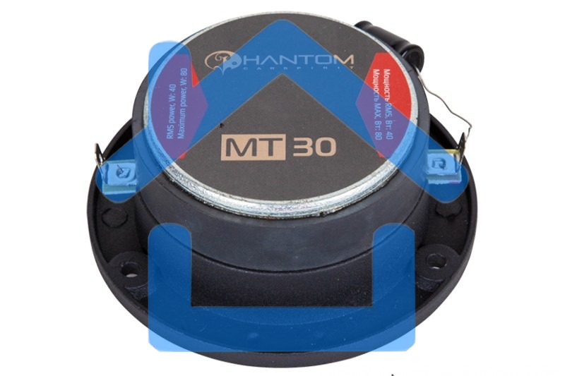 Колонки автомобильные Phantom MT30, 80Вт, 98дБ, 4Ом, 2.5см, без решетки (1дюйм) (ком.:2кол.)