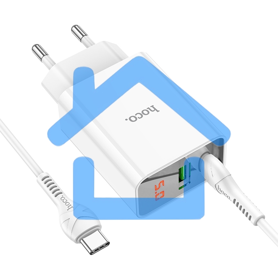 Сетевое зарядное устройство HOCO (6931474769824) C100Aaa 1USB+1Type-C 3.0A QC3.0 PD 20W, White