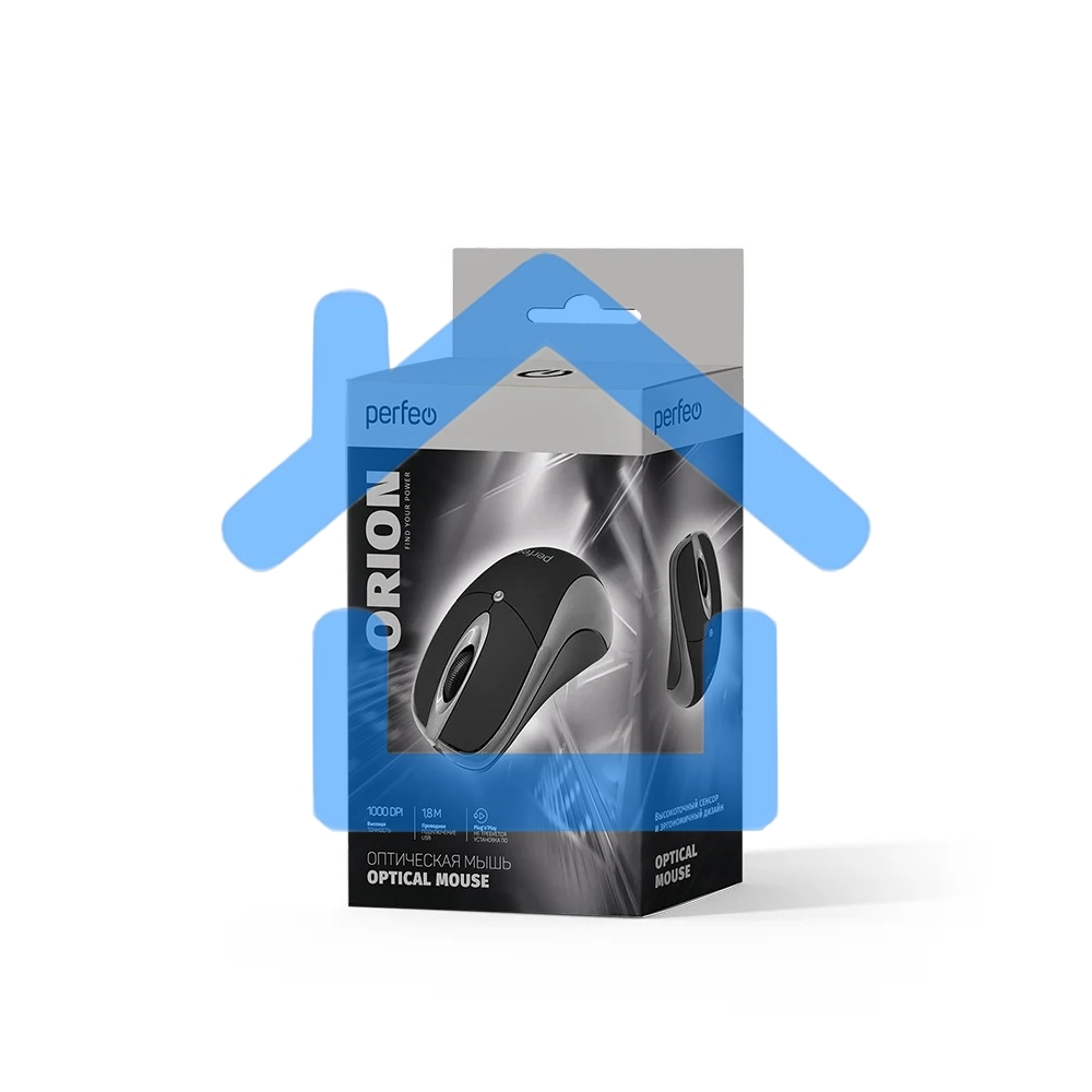 Мышь проводная Perfeo ORION черный/серый, 1000 dpi, USB, кнопки - 3