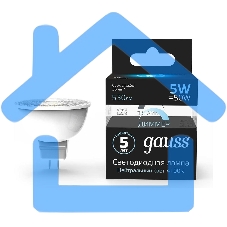 Лампа светодиодная диммируемая Gauss MR16 5Вт 4100К белый GU5.3 530лм 180-265В