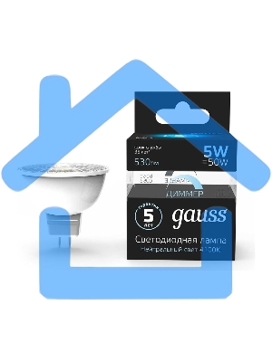 Лампа светодиодная диммируемая Gauss MR16 5Вт 4100К белый GU5.3 530лм 180-265В
