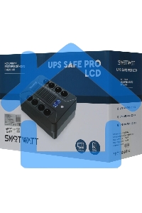 Источник бесперебойного питания SMARTWATT UPS SAFE PRO LCD 1000 черный 1000/600 ВА/Вт, напольный/настенный, линейно-интерактивный, LCD дисплей, Shuko CEE7/4 - 8 шт. (4 шт. с резервным питанием, 4 шт. - сетевой фильтр)