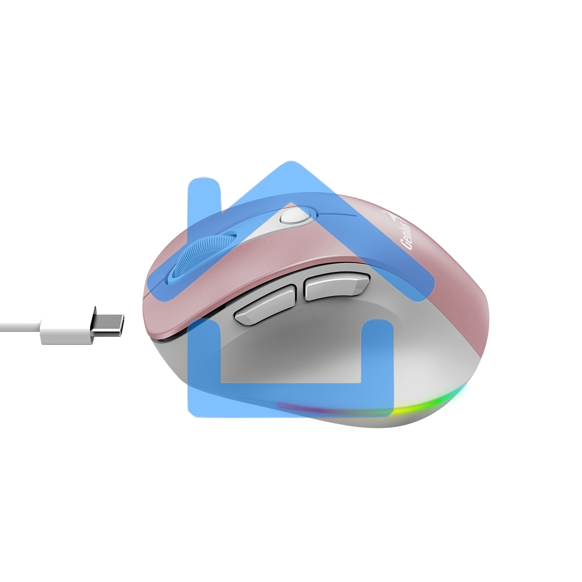 Мышь беспроводная Genius Ergo 9000S Pro розовый, 2400 dpi, радиоканал, Bluetooth, USB, кнопки - 6