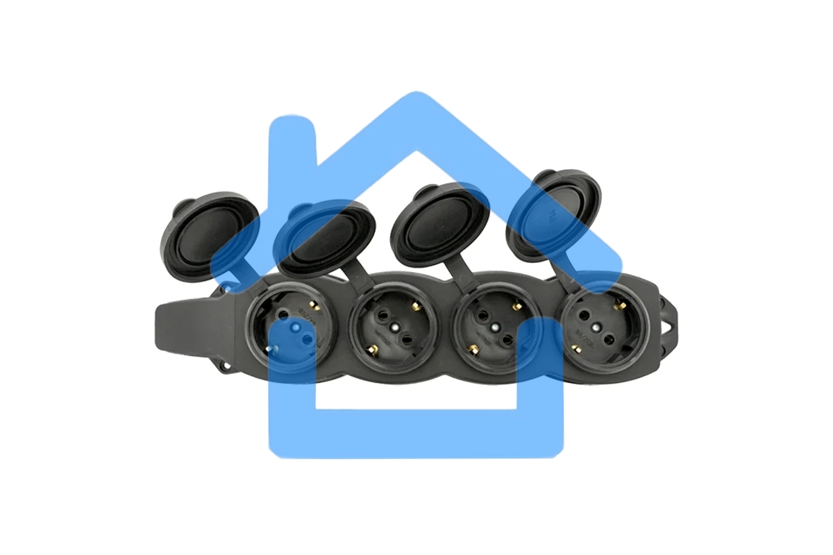Розетка EKF RPS-020-16-230-44 PROxima четырехместная с защитными крышками каучуковая 230В 2P+PE 16A IP44