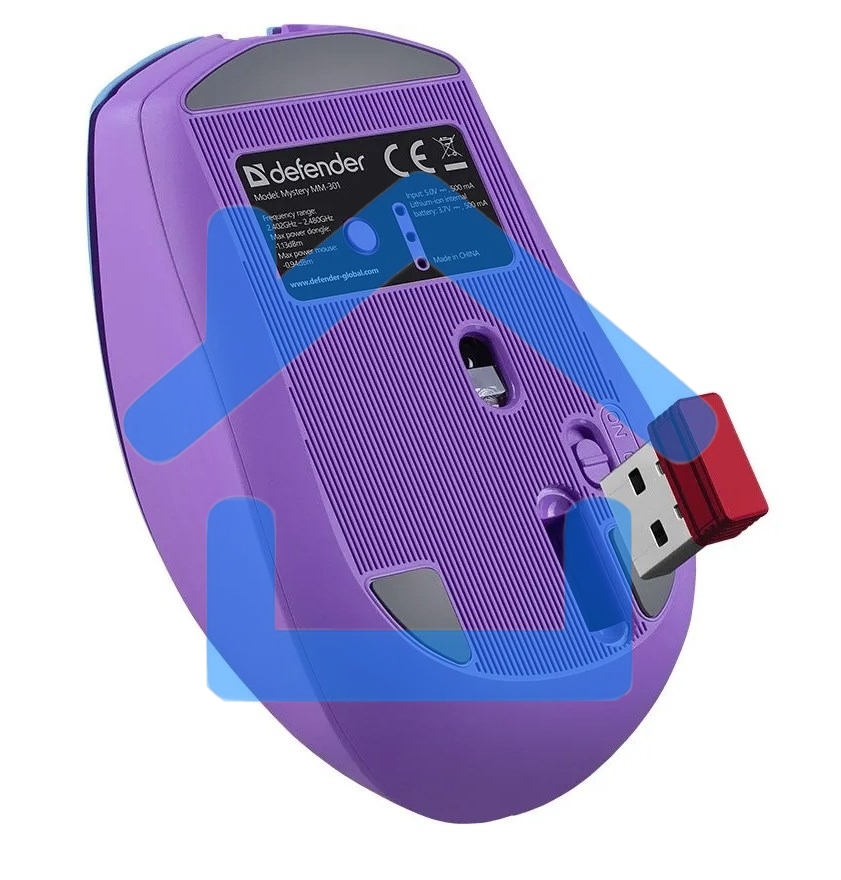 Мышь беспроводная Defender Mystery MM-301 фиолетовый, 1600 dpi, радиоканал, Bluetooth, USB, кнопки - 6