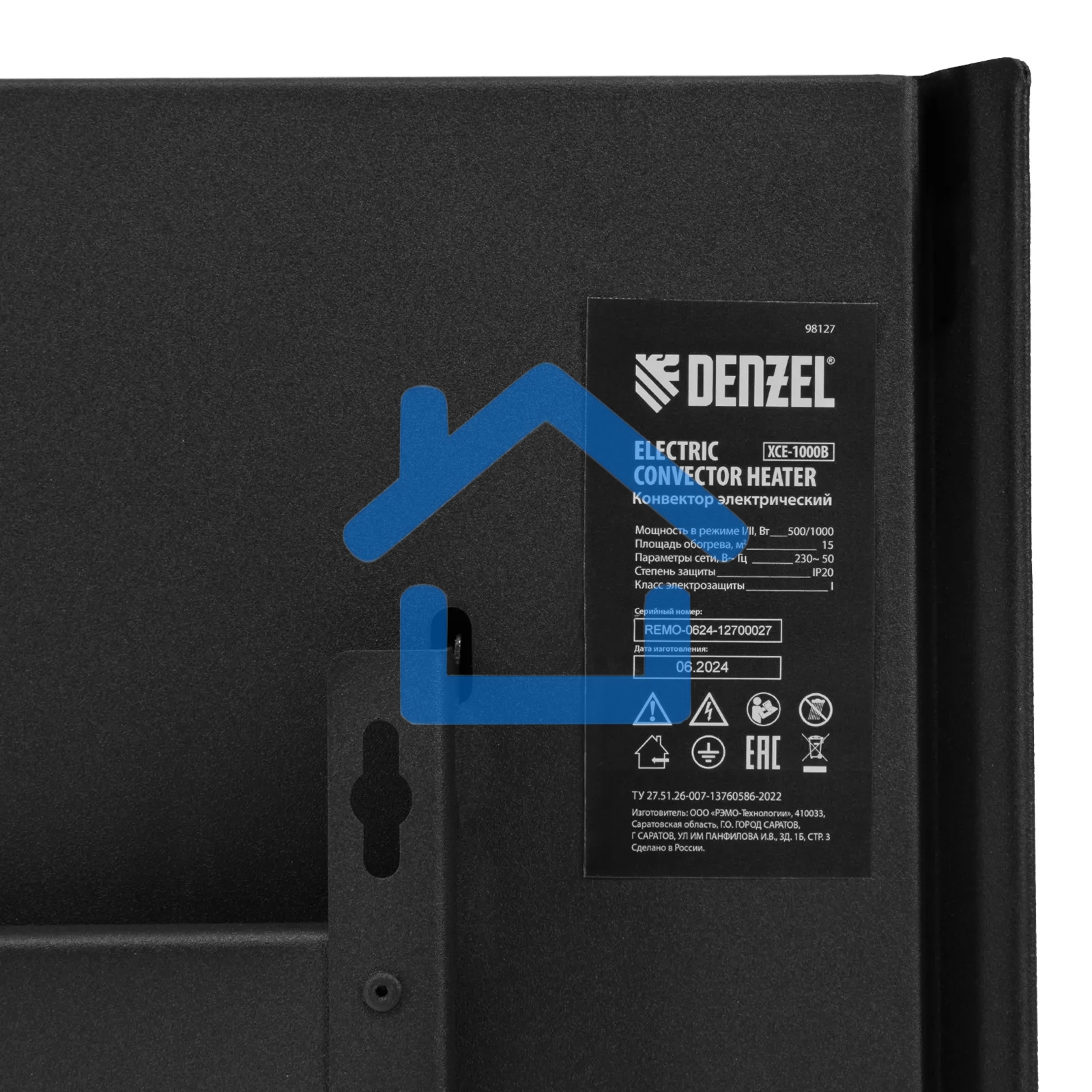 Конвектор Denzel XCE-1000B черный, 1000 Вт, 15 м2, термостат