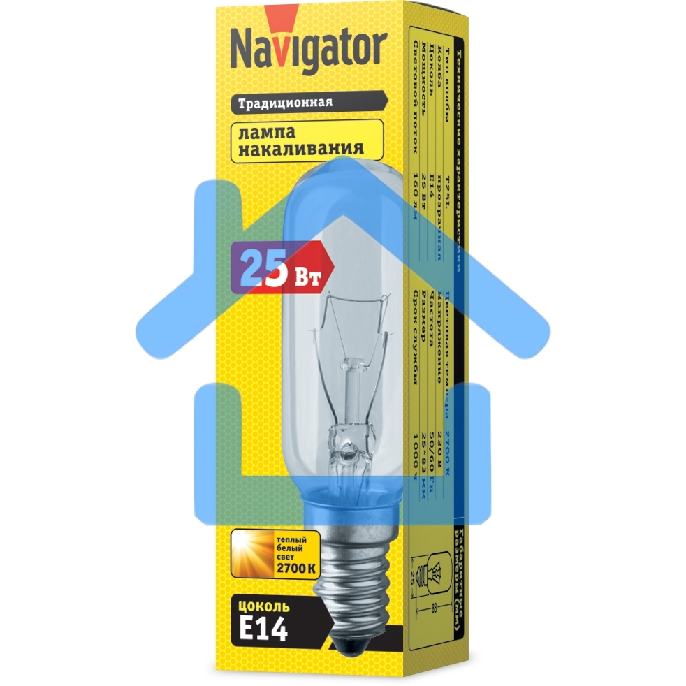 Лампа накаливания Navigator 61205 NI-T25L-25-230-E14-CL