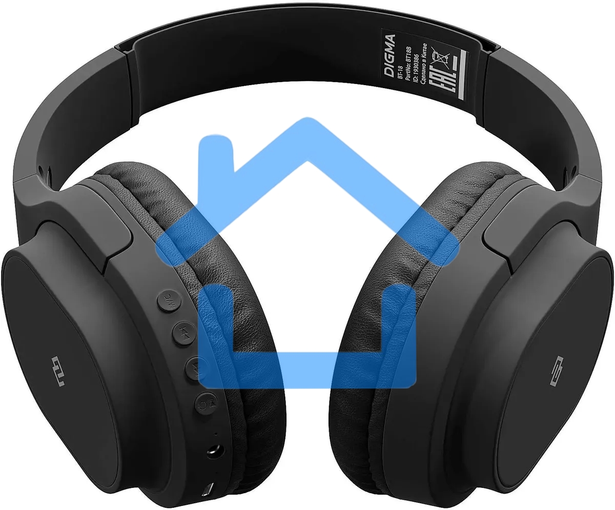 Гарнитура накладные Digma BT-18 черный беспроводные bluetooth оголовье