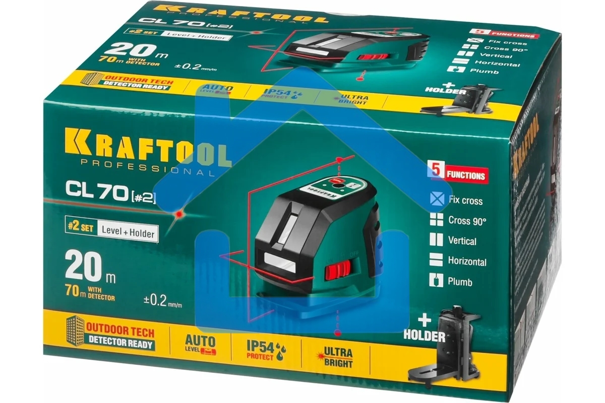 Уровни лазерные KRAFTOOL 34660-2 линейный ''cl-70-2'' 20м / 70м детектор