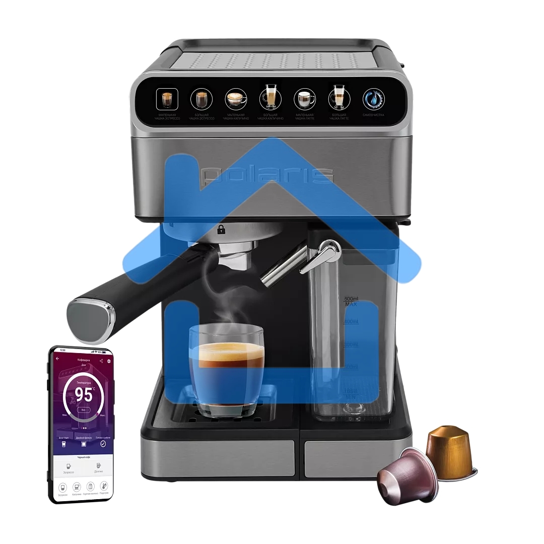 Кофеварка эспрессо Polaris PCM 1540 нержавеющая сталь, исп. кофе - молотый/капсулы, 1.8 л, 1400 Вт, 15 бар