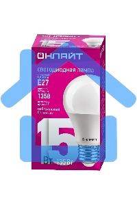 Лампа светодиодная ОНЛАЙТ 61150 OLL-A60-15-230-4K-E27 грушевидная