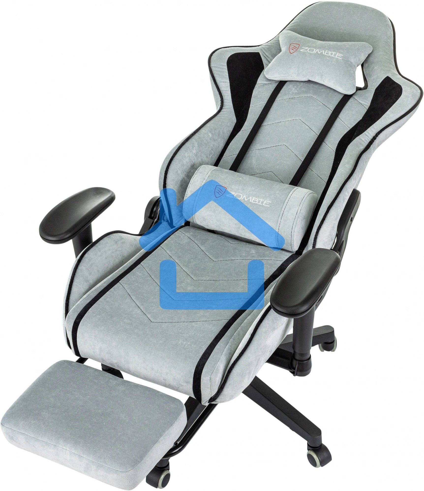 Кресло игровое Zombie Drift/F серо-голубой/черный, крестов. пластик, подст. для ног