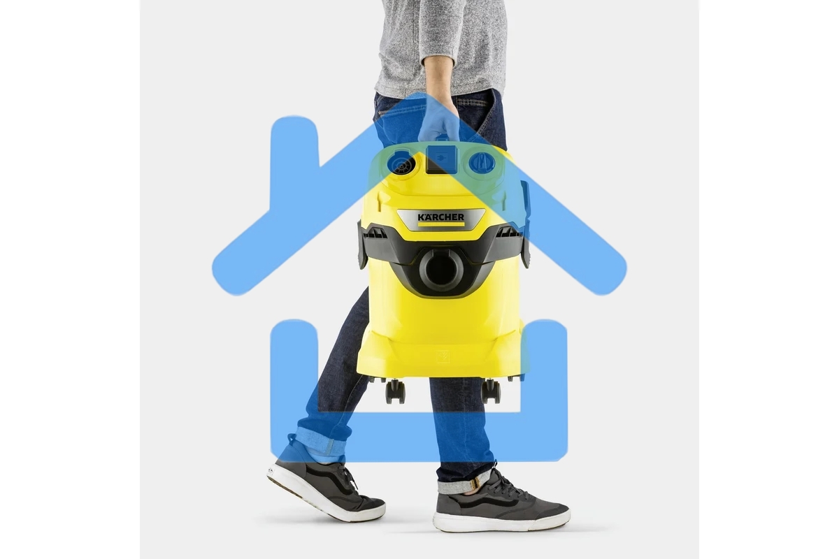 Строительный пылесос Karcher WD 4 P V-20/5/22 желтый, 1000 Вт, уборка сухая/сбор воды/выдув, пылесборник мешок/контейнер, 20 л