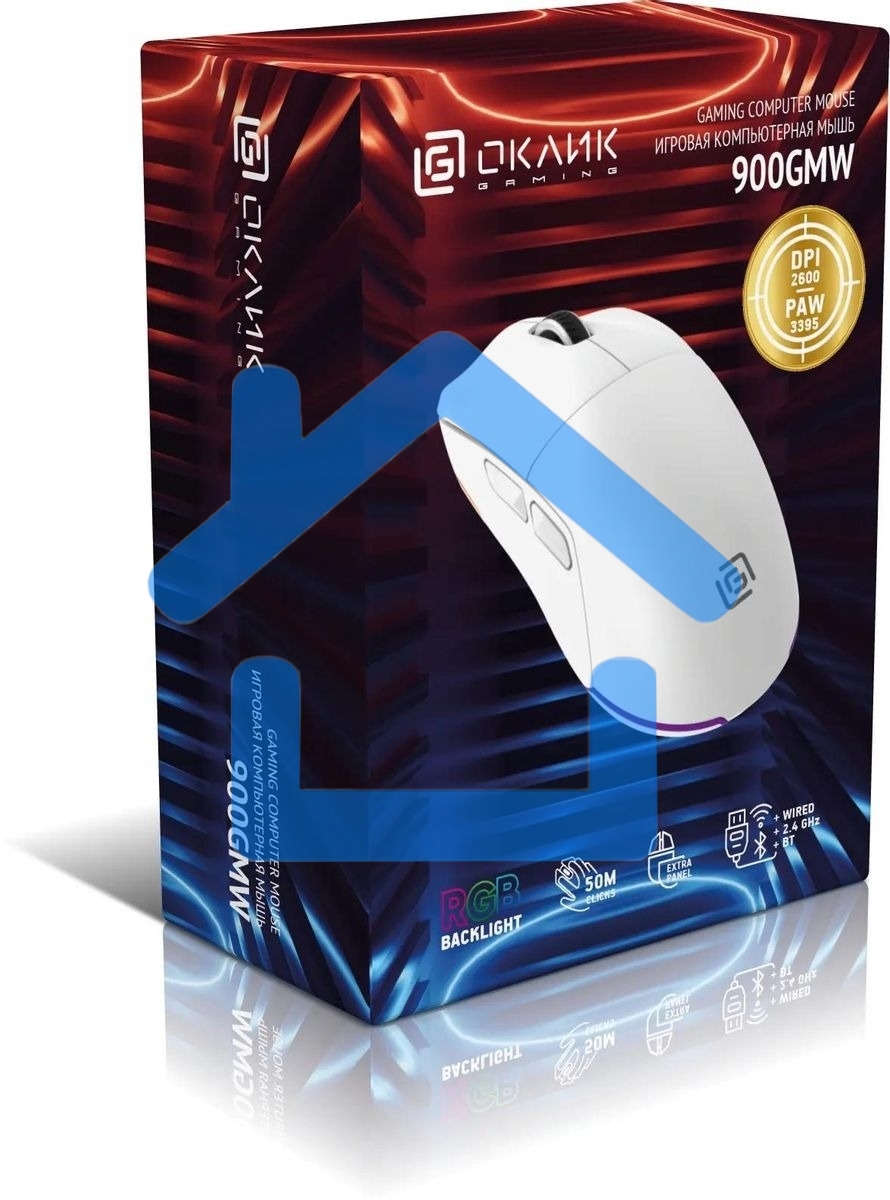 Мышь беспроводная Oklick 900GMW белый, 26000 dpi, радиоканал, Bluetooth, USB, кнопки - 6