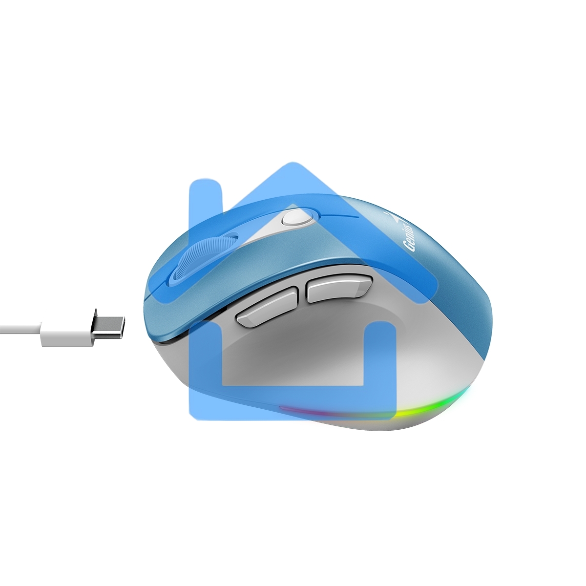 Мышь беспроводная Genius Ergo 9000S Pro светло-голубой, 2400 dpi, радиоканал, Bluetooth, USB, кнопки - 6