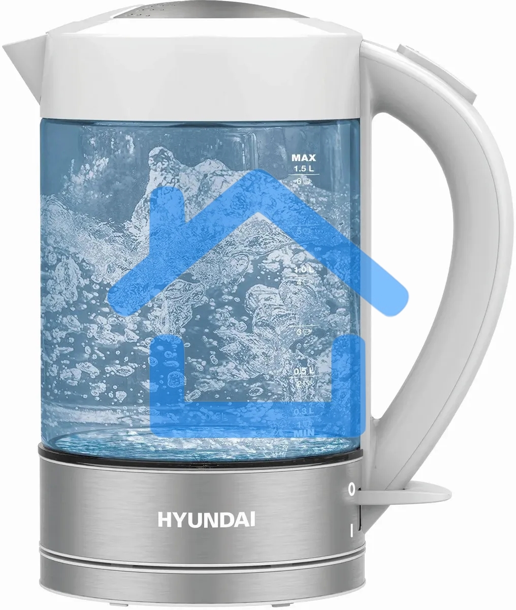 Чайник электрический Hyundai HYK-G9990 1.6л. 2000Вт белый/серебристый корпус: стекло