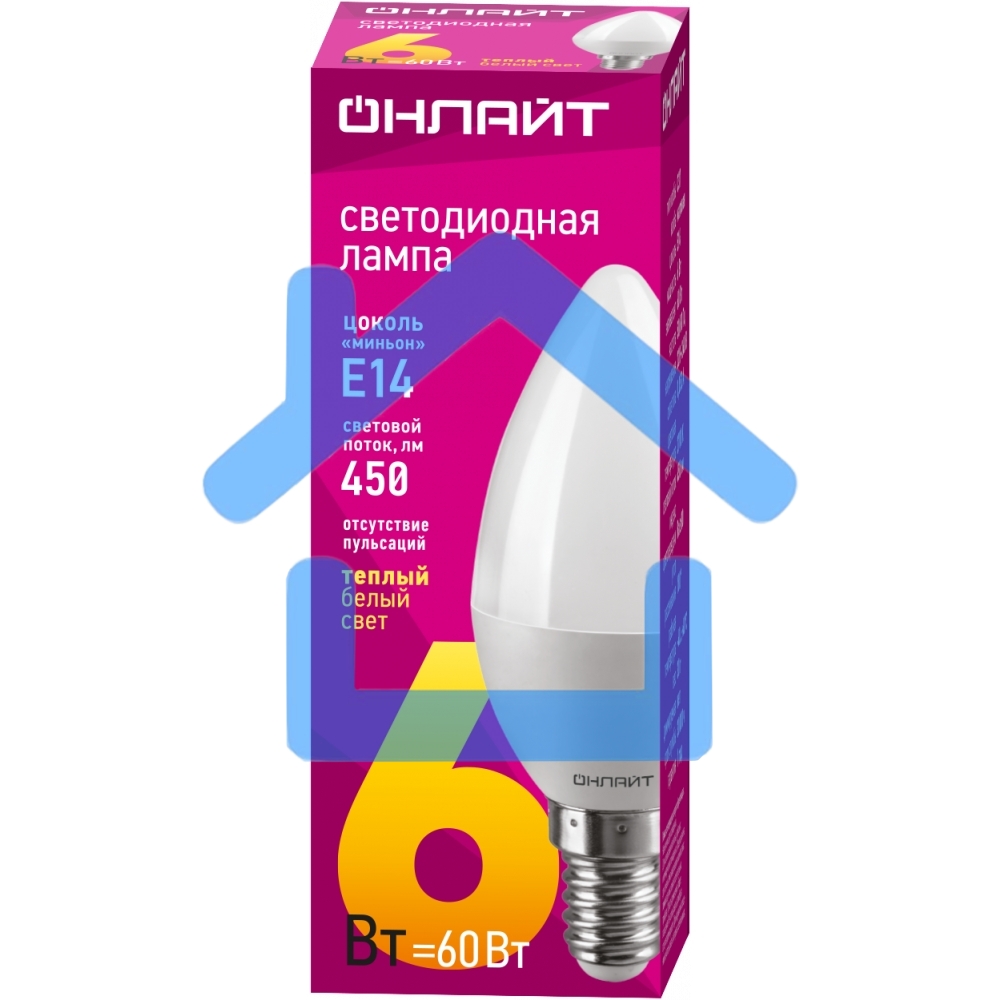 Лампа светодиодная ОНЛАЙТ 71628 OLL-C37-6-230-2.7K-E14-FR