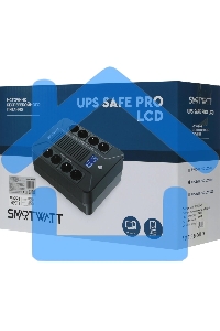 Источник бесперебойного питания SMARTWATT UPS SAFE PRO LCD 800 черный 800/480 ВА/Вт, напольный/настенный, линейно-интерактивный, LCD дисплей, Shuko CEE7/4 - 8 шт. (4 шт. с резервным питанием, 4 шт. - сетевой фильтр)