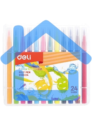 Фломастеры Deli EC10324 Color Emotion кисть, смываемые, 24 цвета, пластиковый пенал (24шт)