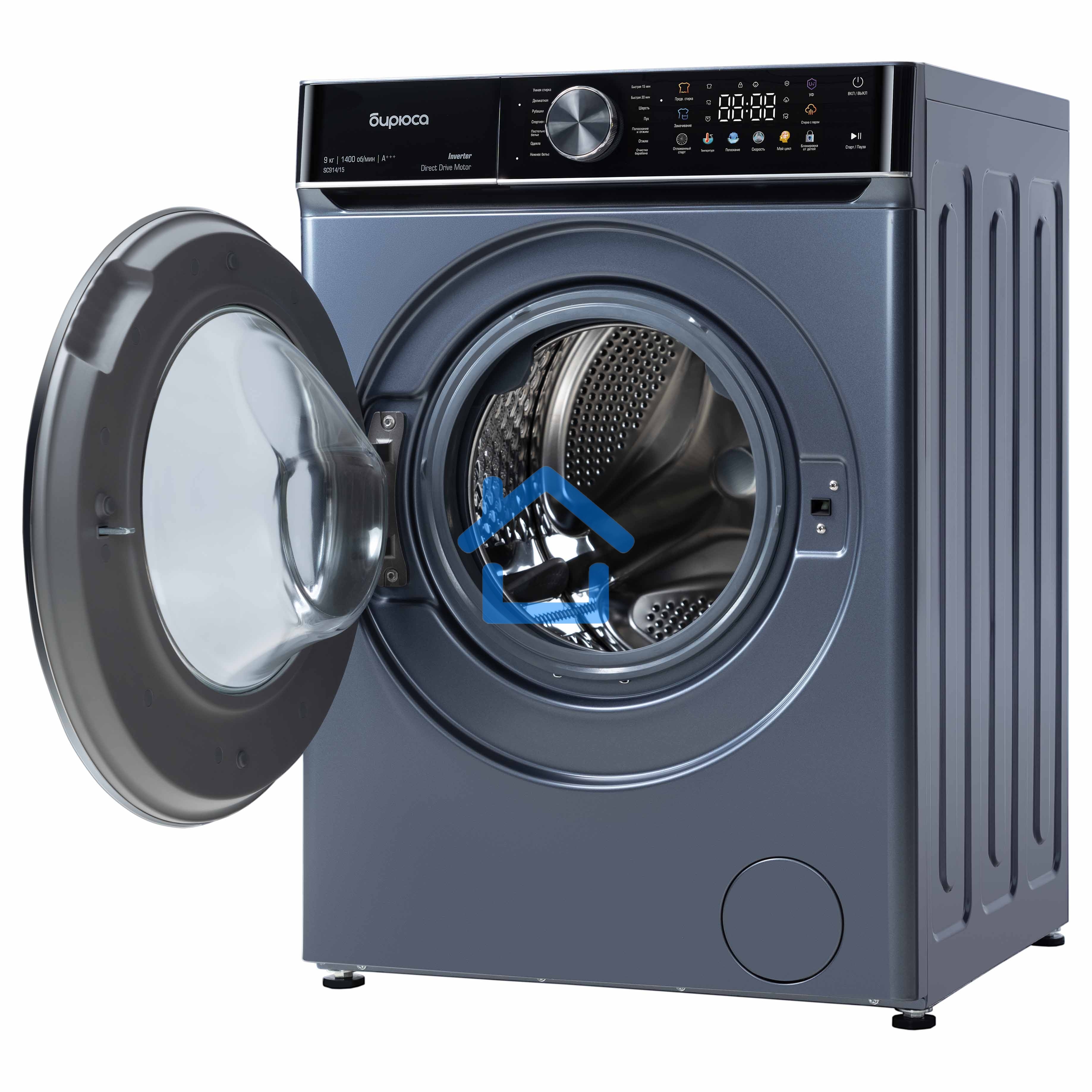 Стиральная машина Бирюса WM-SC914/15 W перламутровый синий, загрузка фронтальная 9 кг, 1400 об/мин, класс А+++