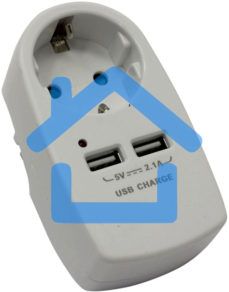 Сетевой адаптер СТАРТ SA1-ZD-2USB, 1 розетка, до 16А, 2 USB порта 2,5А, заземление, защитные шторки от детей, IP20, белый