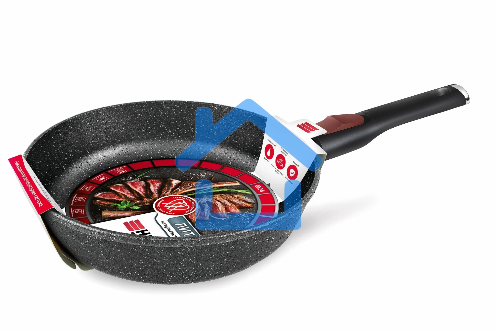 Сковорода 24 литая Индукция Гранит с/р НМП