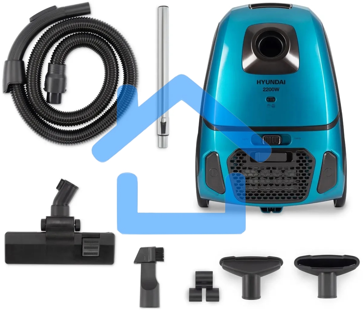 Пылесос Hyundai HYV-B4990 бирюзовый/черный, 400/2220 Вт, уборка сухая, пылесборник мешок, 2.5 л (в компл.:1мешок)