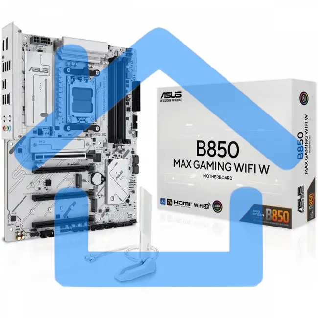 Материнская плата ASUS B850 MAX GAMING WIFI W, AM5, AMD B850, 4xDDR5, 4xSATA, 3xM.2, 1xPCIe 5.0 x16, 1xPCIe 4.0 x4, 2xPCIe 3.0 x1, 1xDisplayPort, 1xHDMI, 1x2.5Gb LAN, Wi-Fi 6E, Bluetooth 5.3, 1xUSB-C 10Gbps, 3xUSB-A 10Gbps, 2xUSB-A 5Gbps, 2xUSB-A 2.0, 3x3