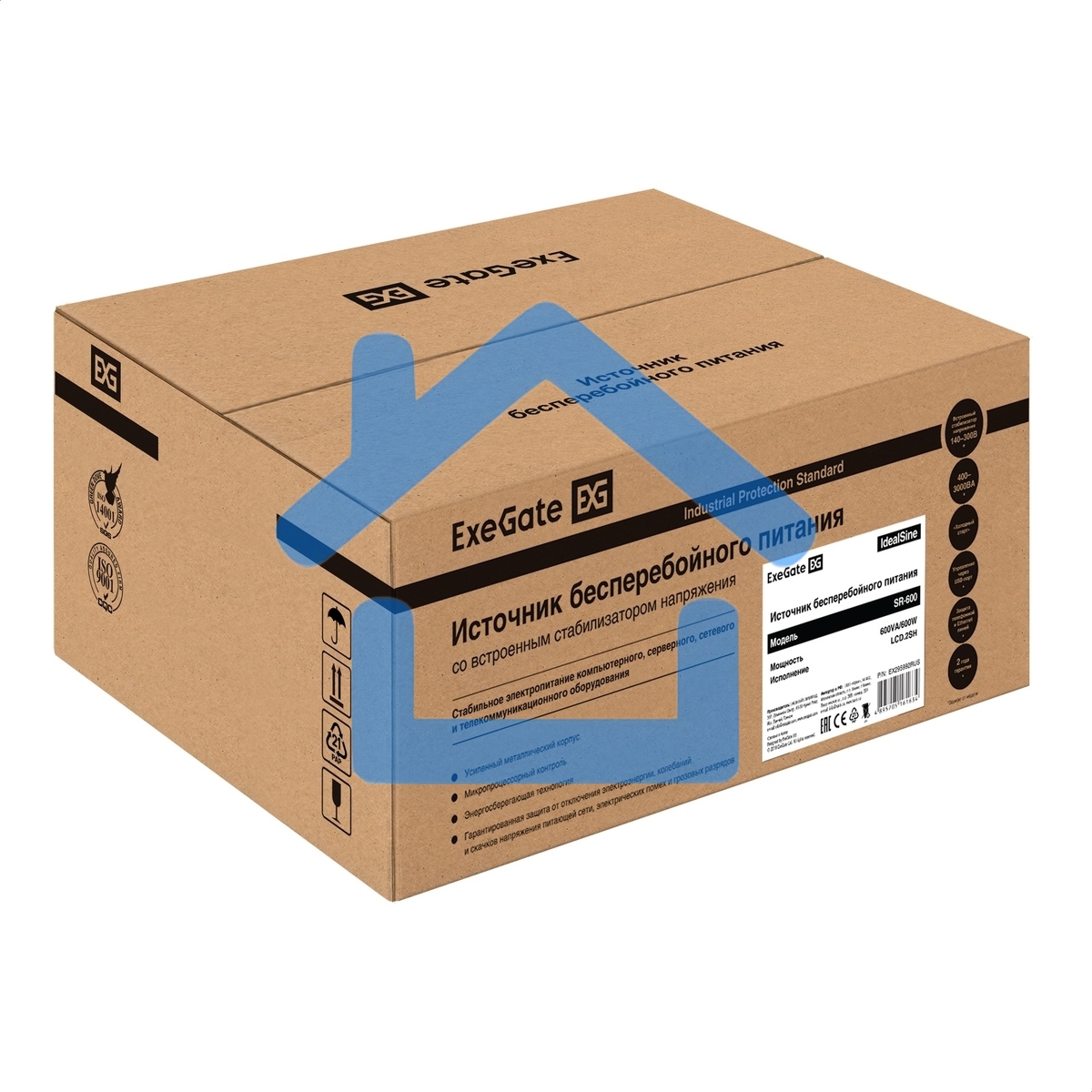 Комплект ИБП EX295992RUS + батарея 120Aч EX285657RUS 1шт (инвертор, синус, для котла, PF=1, настенный) ExeGate IdealSine SR-600.LCD.2SH <600VA/600W, чистая синусоида, цветной LCD-дисплей, 2*Schuko, крепление настенное, черный> + батарея ExeGate HRL 12-120