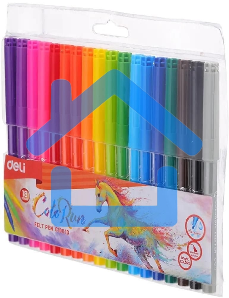 Фломастеры Deli EC10013 ColoRun, вентилируемый колпачок, 18 цветов, пакет с европодвесом