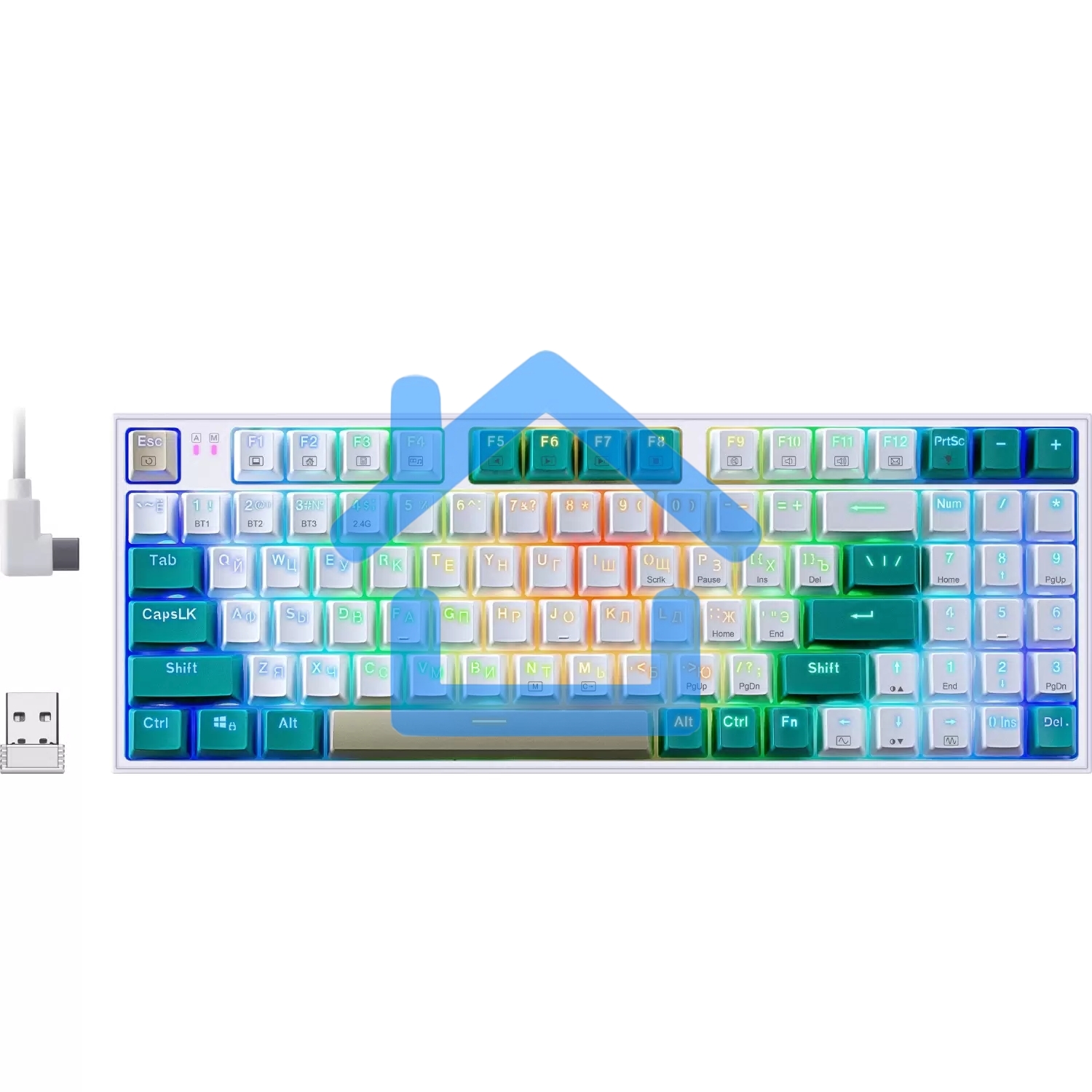 Клавиатура беспроводная Defender REDRAGON VEIGAR USB, Bluetooth/Радиоканал, бело-голубая