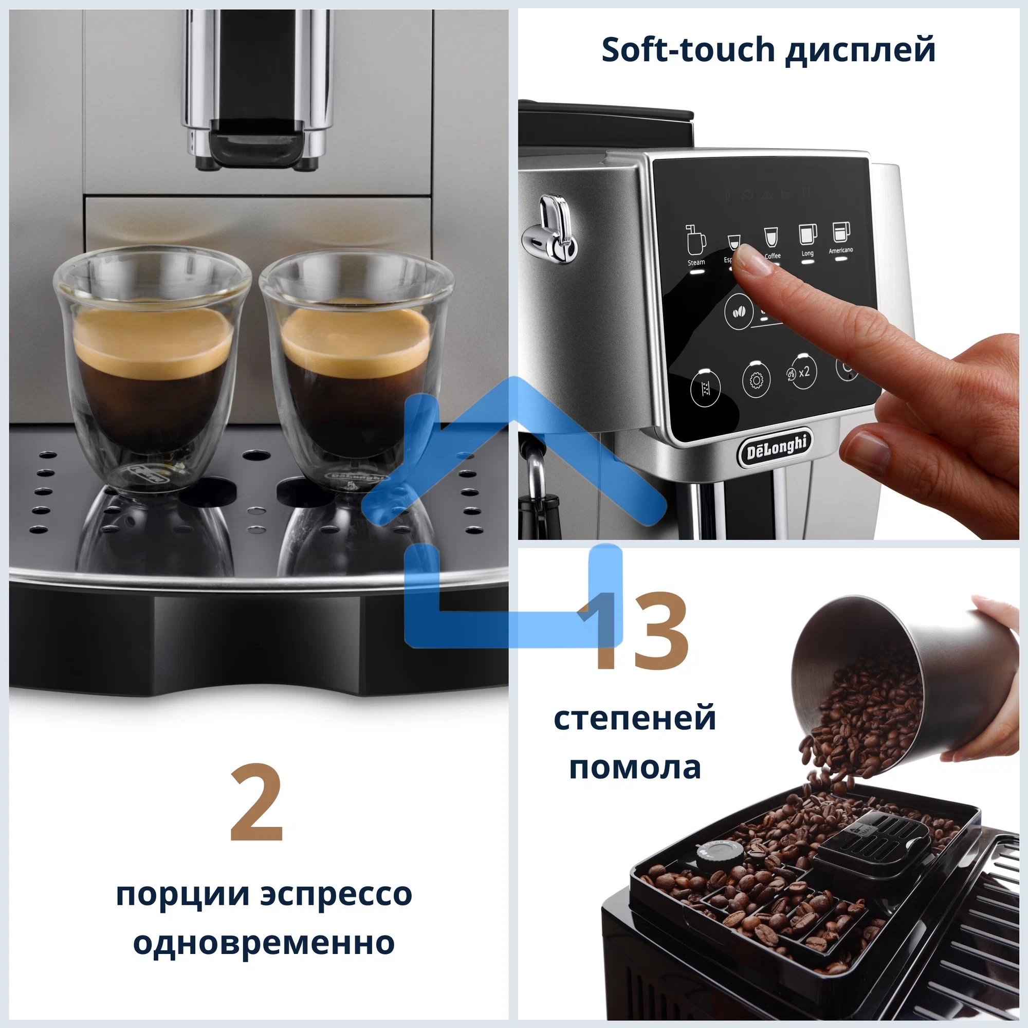 Кофемашина DeLonghi ECAM220.30.SB серебристо-черный, исп. кофе - зерновой/молотый, 1.8 л, 1450 Вт, 15 бар