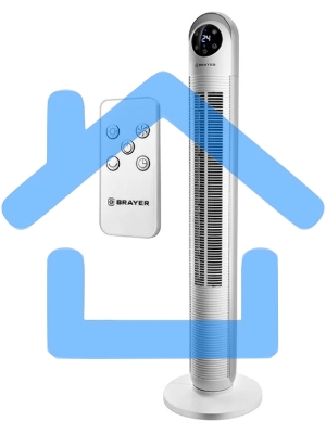 Вентилятор BRAYER BR4956, эл.упр.,пульт ДУ,вращение,мощ-ть 60Вт, LED дисплей,3 скор.Таймер