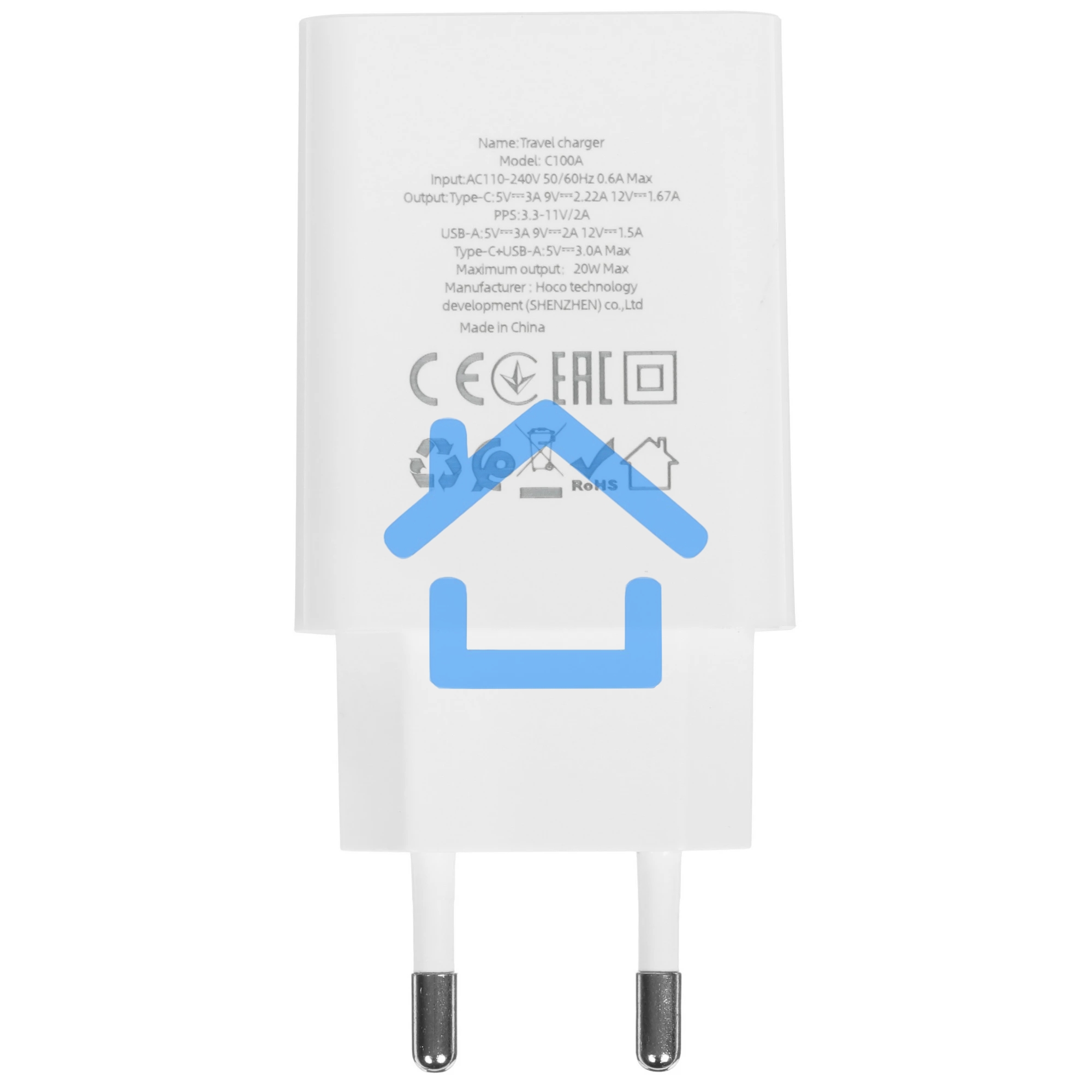 Блок питания (сетевой адаптер) HOCO C100A 1xUSB (18 Вт), 1xType (20 Вт), белый