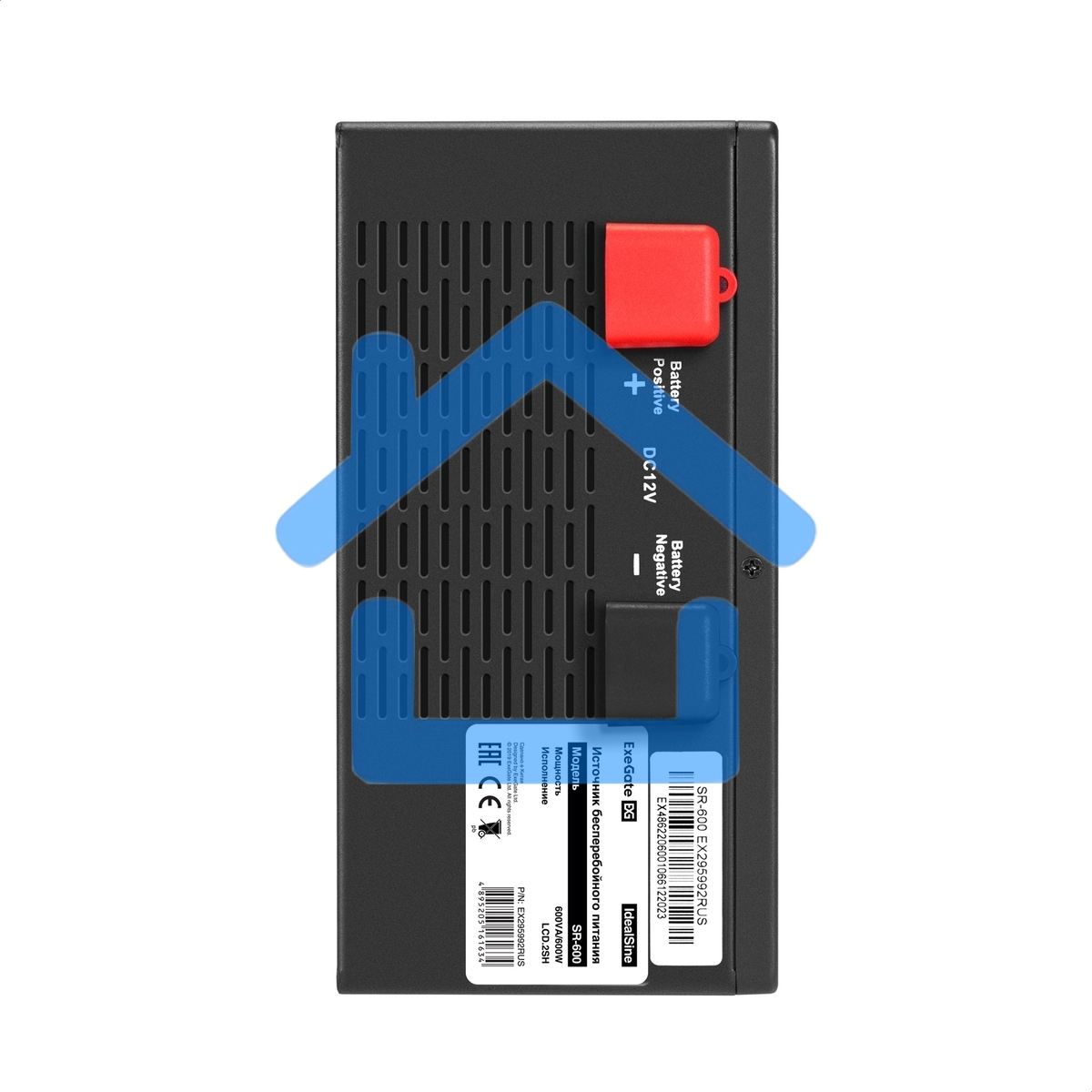 Комплект ИБП EX295992RUS + батарея 120Aч EX285657RUS 1шт (инвертор, синус, для котла, PF=1, настенный) ExeGate IdealSine SR-600.LCD.2SH <600VA/600W, чистая синусоида, цветной LCD-дисплей, 2*Schuko, крепление настенное, черный> + батарея ExeGate HRL 12-120