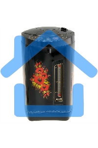 Термопот ВАСИЛИСА ВА-5007 Жостово Объем 4,5 л. Мощность в режиме кипячения 900 Вт. Мощность в режиме поддержания температуры воды 30 Вт. Внутренняя емкость из нержавеющей стали. Вращение корпуса на основании на 360°. Шкала уровня воды. Световые индикаторы