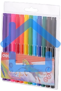 Фломастеры Deli EC10003 ColoRun, вентилируемый колпачок, 12 цветов, пакет с европодвесом