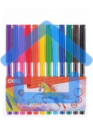 Фломастеры Deli EC10003 ColoRun, вентилируемый колпачок, 12 цветов, пакет с европодвесом